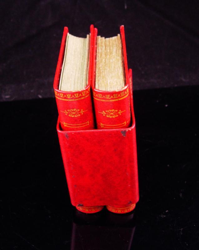 Vintage Miniature Book / playing card case / red leather book / gilded book / victorian gift / Canasta gift / card player gift