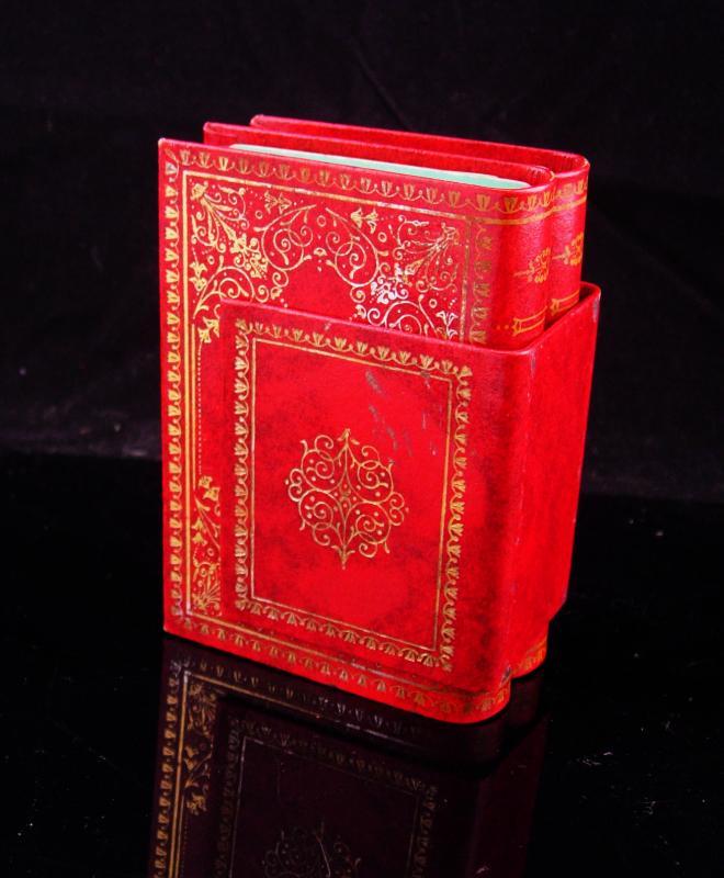 Vintage Miniature Book / playing card case / red leather book / gilded book / victorian gift / Canasta gift / card player gift
