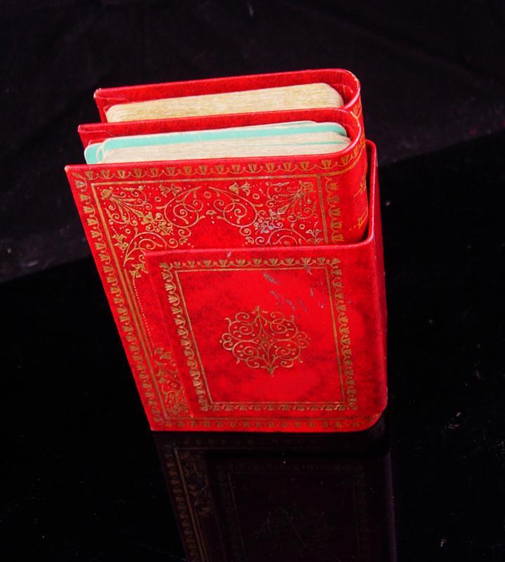 Vintage Miniature Book / playing card case / red leather book / gilded book / victorian gift / Canasta gift / card player gift