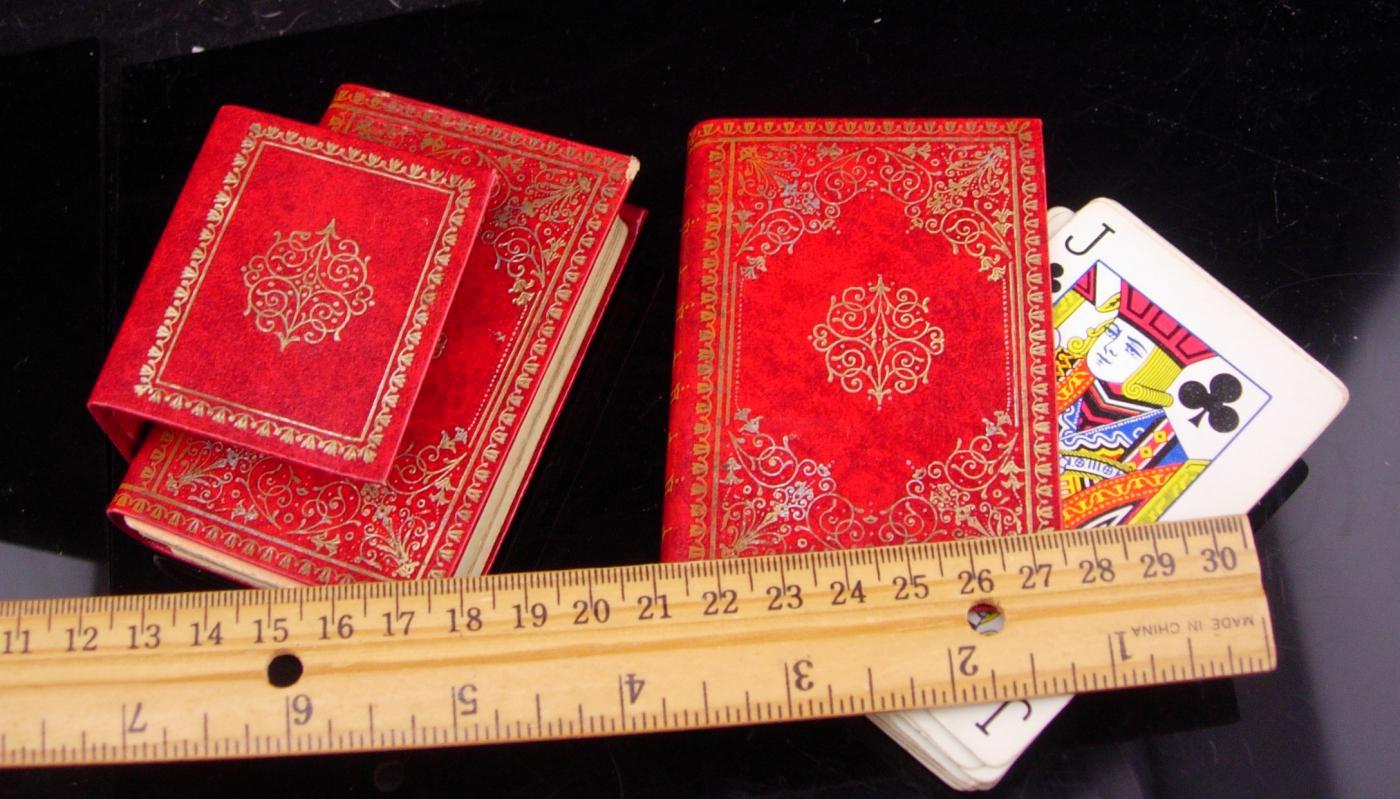 Vintage Miniature Book / playing card case / red leather book / gilded book / victorian gift / Canasta gift / card player gift