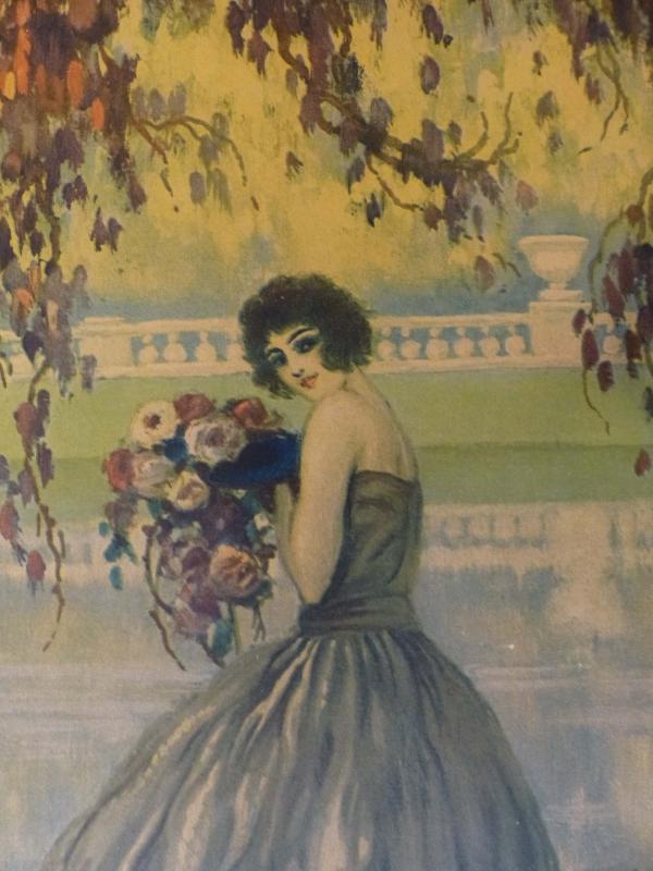 Large Antique French artist lithograph / René Ligeron / Boudoir Art / Vintage Art Deco print/ Risque Rare Art Nouveau /frame /31 1/2 x 18