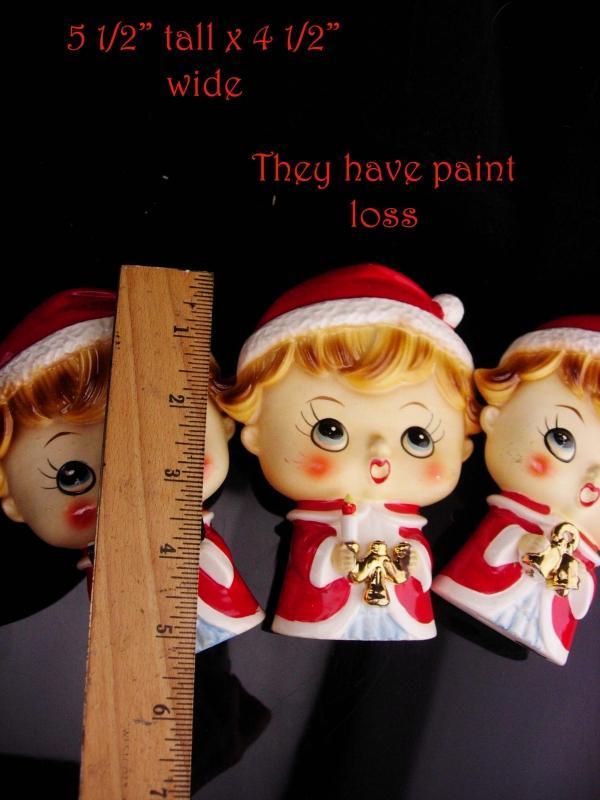 1950's Japan Christmas figurines / set of three / Tilso Choir boys / santa helper statues / mantle figurines / original tags