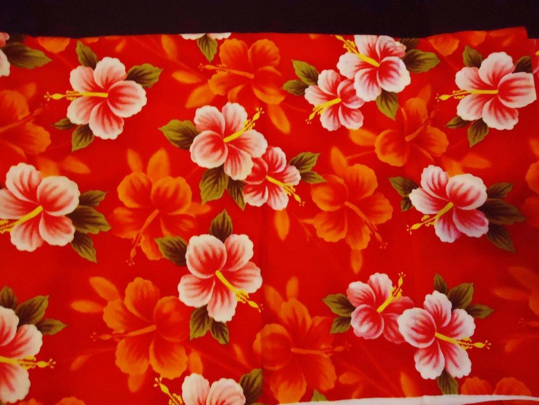 Vintage Fabric / hawaii flowers / polynesian textiles 4998 / Bright red / 8 yards / floral material / Hawaiian wedding