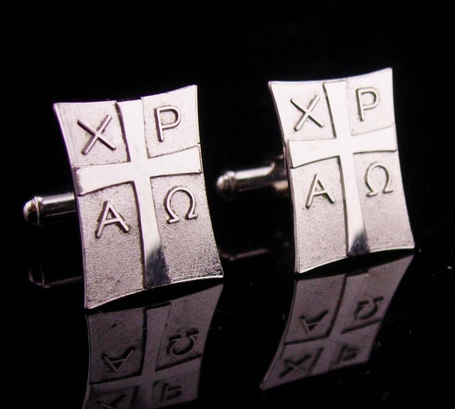 Vintage sterling Cufflinks / ancient Chi-Rho symbol / Christogram set / Antaya sterling / mens Christian jewelry / Roman military symbol