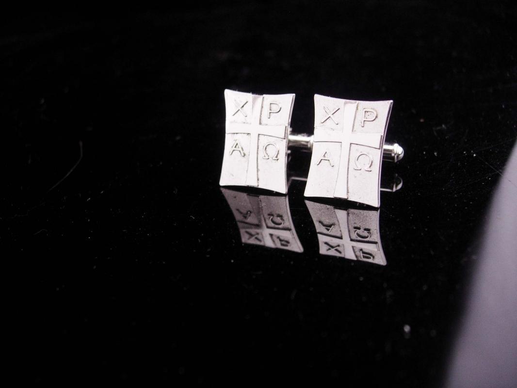 Vintage sterling Cufflinks / ancient Chi-Rho symbol / Christogram set / Antaya sterling / mens Christian jewelry / Roman military symbol