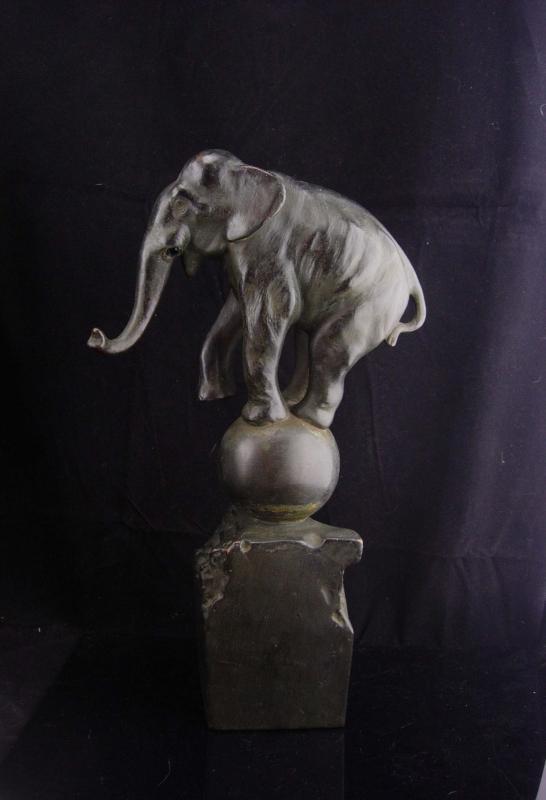 Antique Circus Elephant statue / art deco sculpture / Vintage architectural column / circus Doorstop / elephant on ball /unusual circus gift