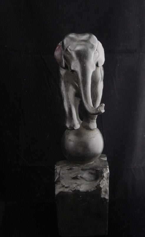 Antique Circus Elephant statue / art deco sculpture / Vintage architectural column / circus Doorstop / elephant on ball /unusual circus gift
