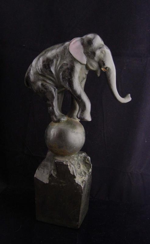 Antique Circus Elephant statue / art deco sculpture / Vintage architectural column / circus Doorstop / elephant on ball /unusual circus gift