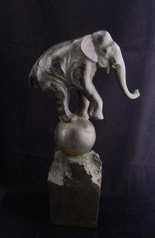 Antique Circus Elephant statue / art deco sculpture / Vintage architectural column / circus Doorstop / elephant on ball /unusual circus gift