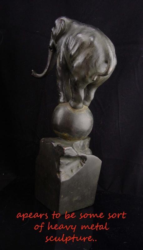 Antique Circus Elephant statue / art deco sculpture / Vintage architectural column / circus Doorstop / elephant on ball /unusual circus gift