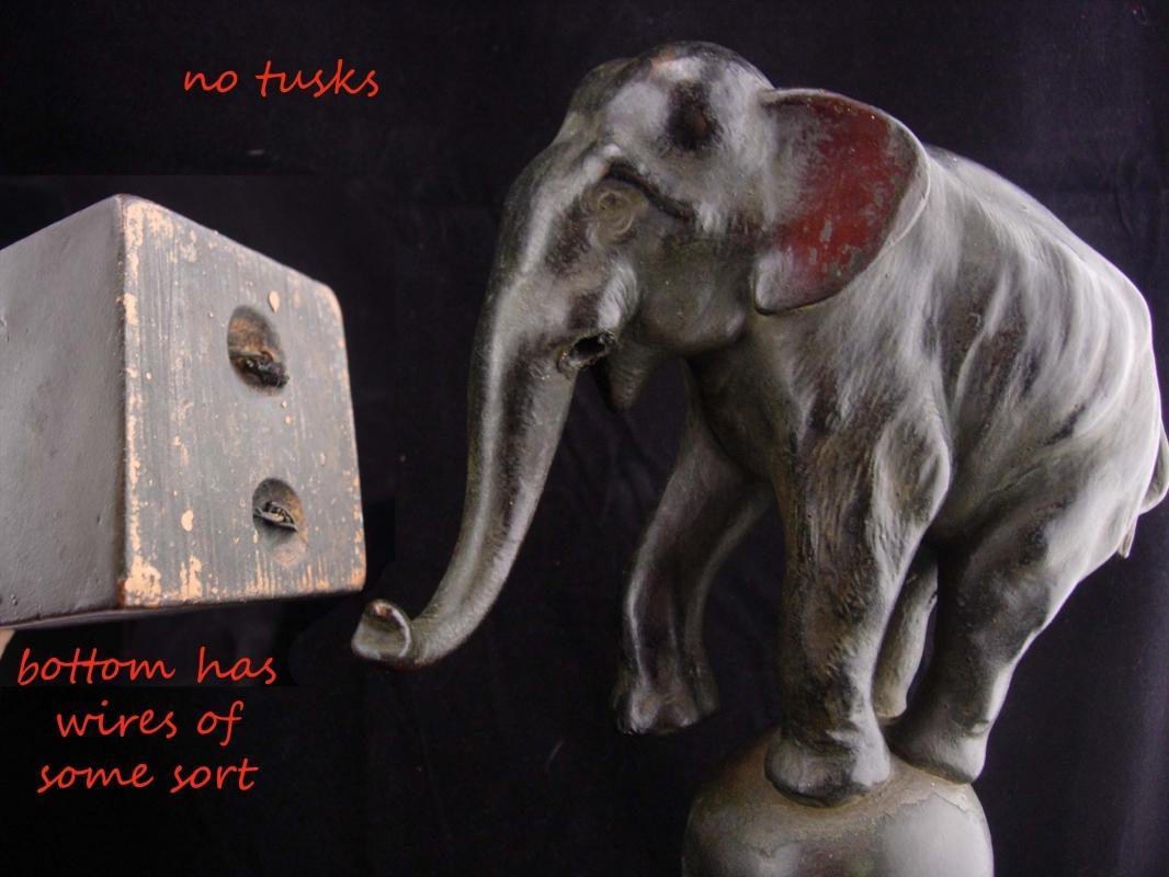 Antique Circus Elephant statue / art deco sculpture / Vintage architectural column / circus Doorstop / elephant on ball /unusual circus gift