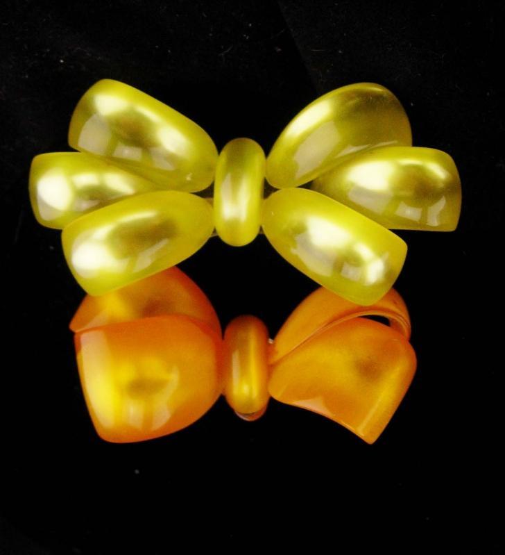 2 Large Lucite bow Brooch / Moonglow lucite / vintage brooch / gift for mom / christmas bow / costume jewelry / something old /yellow orange