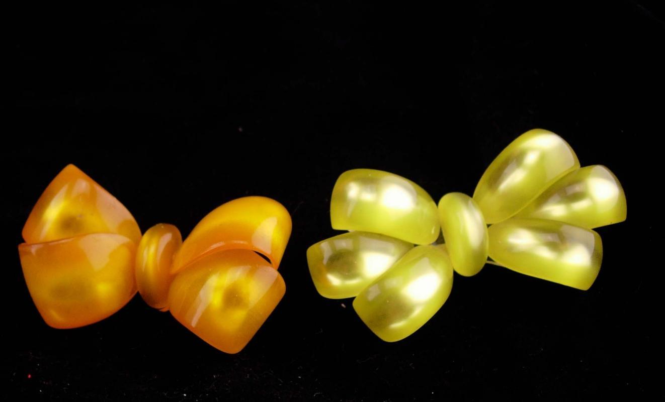 2 Large Lucite bow Brooch / Moonglow lucite / vintage brooch / gift for mom / christmas bow / costume jewelry / something old /yellow orange