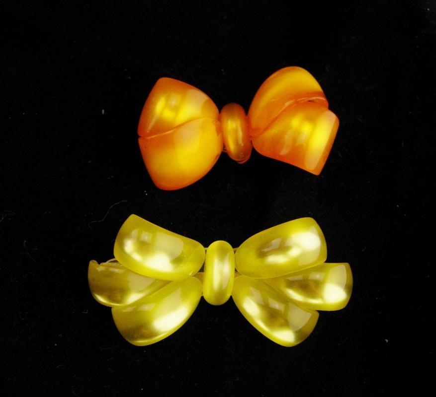 2 Large Lucite bow Brooch / Moonglow lucite / vintage brooch / gift for mom / christmas bow / costume jewelry / something old /yellow orange