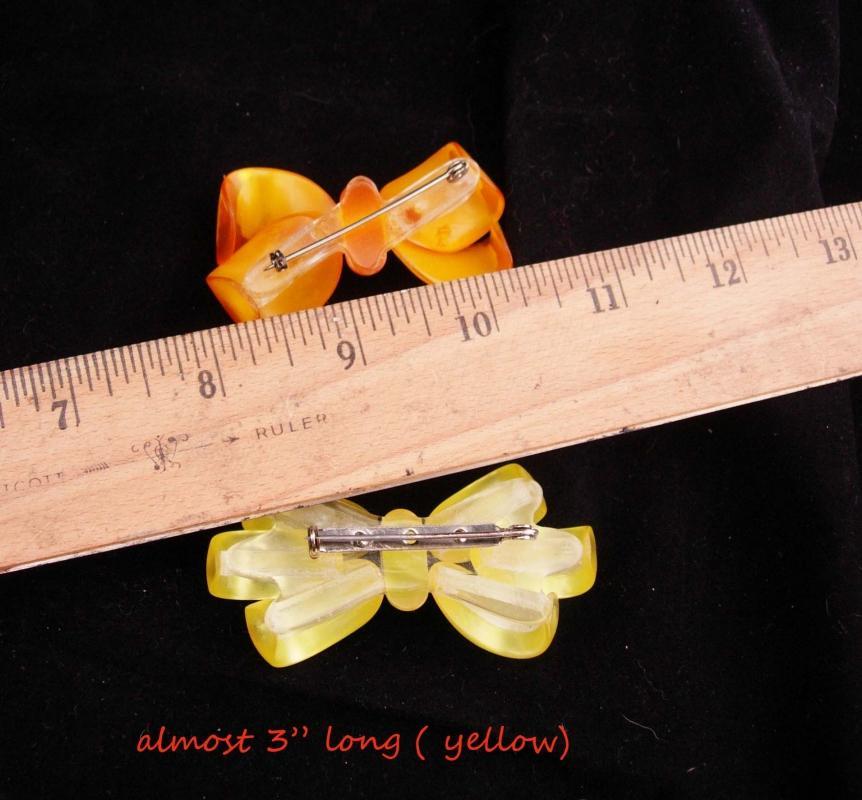 2 Large Lucite bow Brooch / Moonglow lucite / vintage brooch / gift for mom / christmas bow / costume jewelry / something old /yellow orange