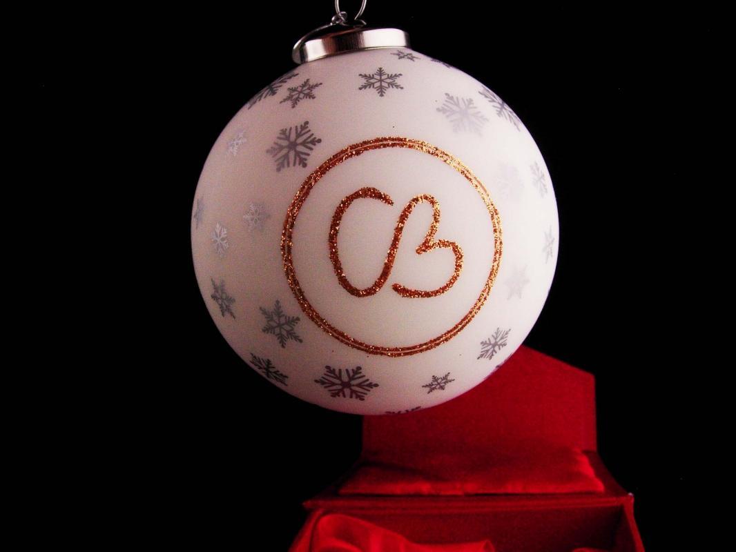 Vintage Christie Brinkley ornament / initial CB / original box / designer SMILE ornament