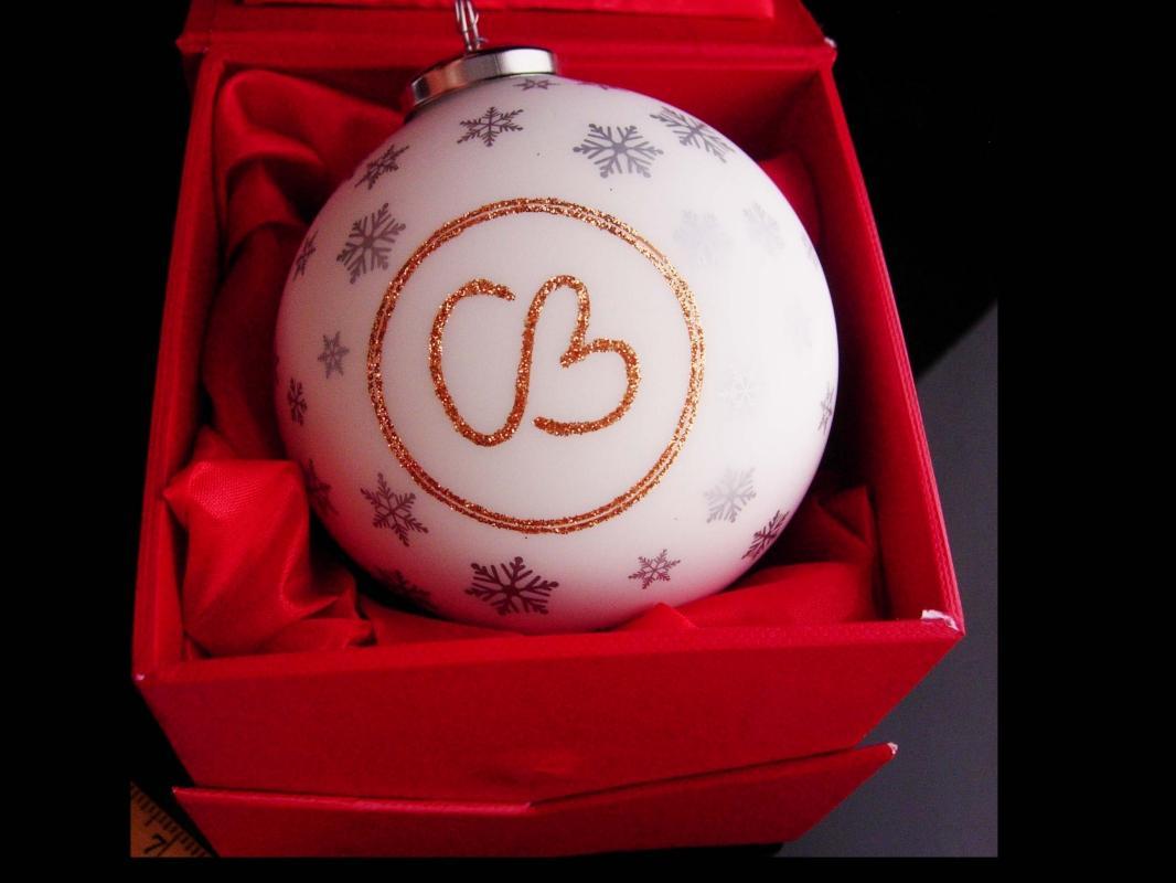 Vintage Christie Brinkley ornament / initial CB / original box / designer SMILE ornament