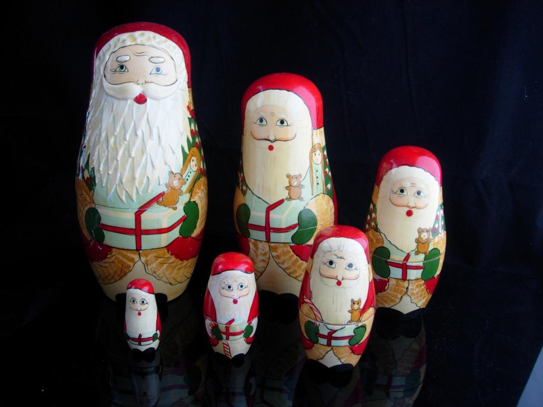 Vintage Nesting set / Victorian Santa Claus / 6 piece Set / Hand Painted / Christmas Folk Art / 7