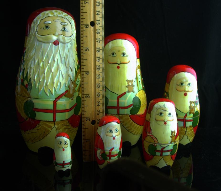 Vintage Nesting set / Victorian Santa Claus / 6 piece Set / Hand Painted / Christmas Folk Art / 7