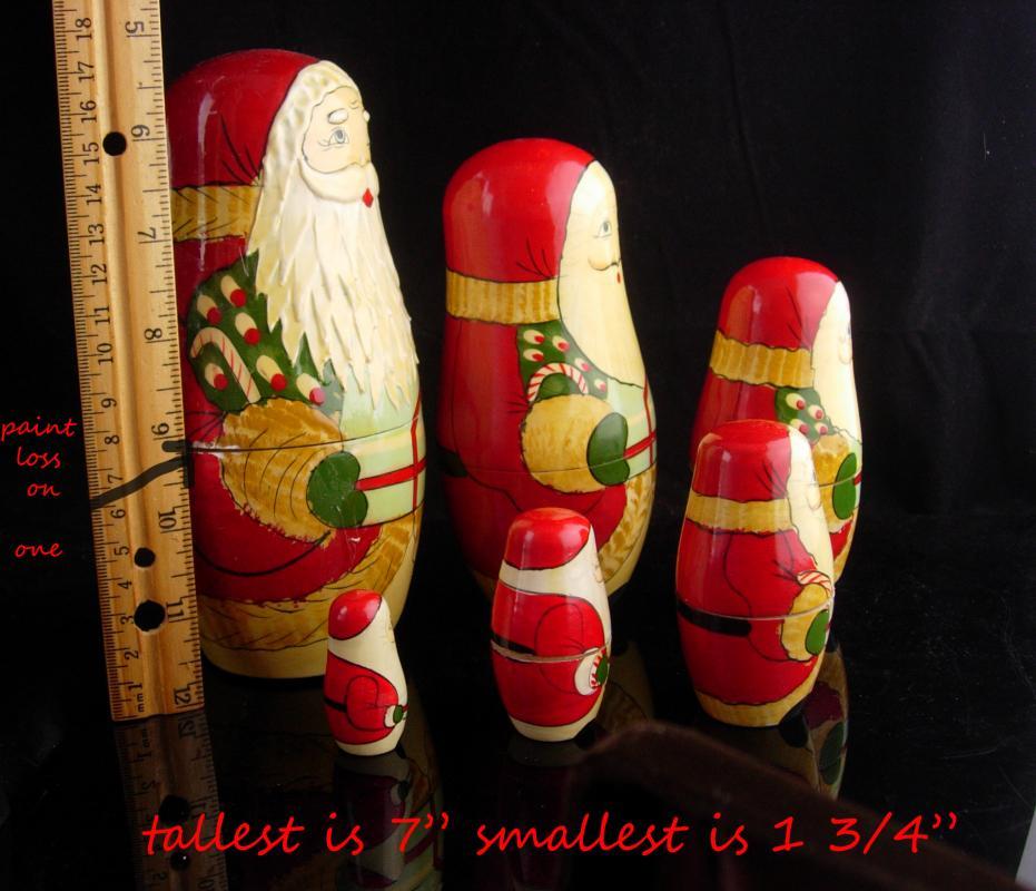 Vintage Nesting set / Victorian Santa Claus / 6 piece Set / Hand Painted / Christmas Folk Art / 7