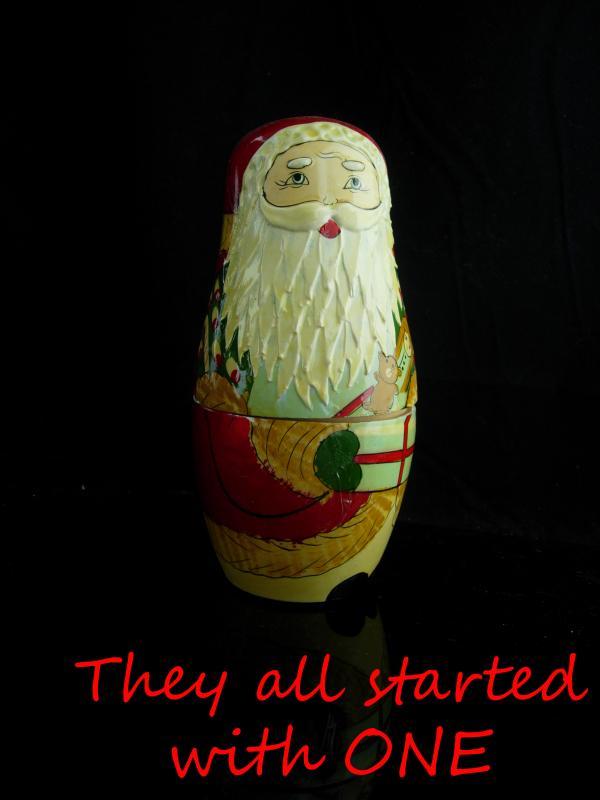 Vintage Nesting set / Victorian Santa Claus / 6 piece Set / Hand Painted / Christmas Folk Art / 7