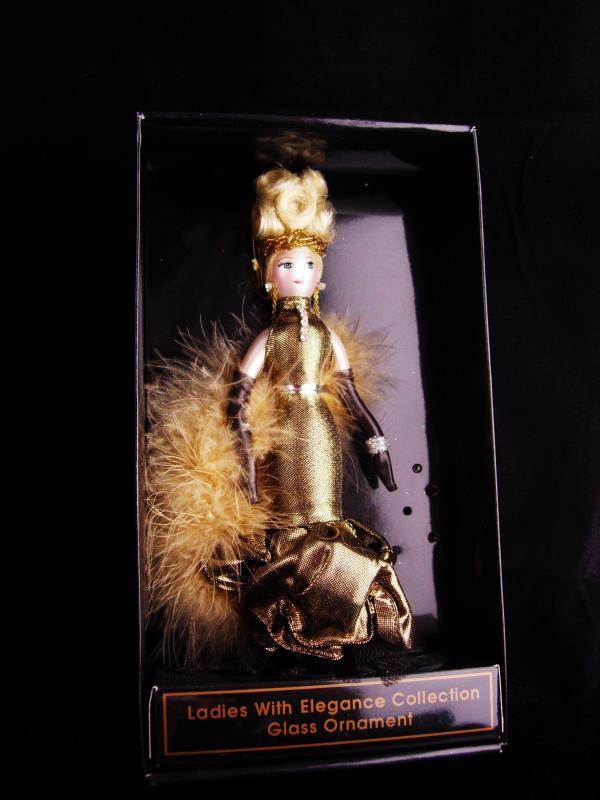 Diva in Gold ornament / Italian Blown Glass / De Carlini / Vintage Christmas tree ornament / original box / hollywood jewelry