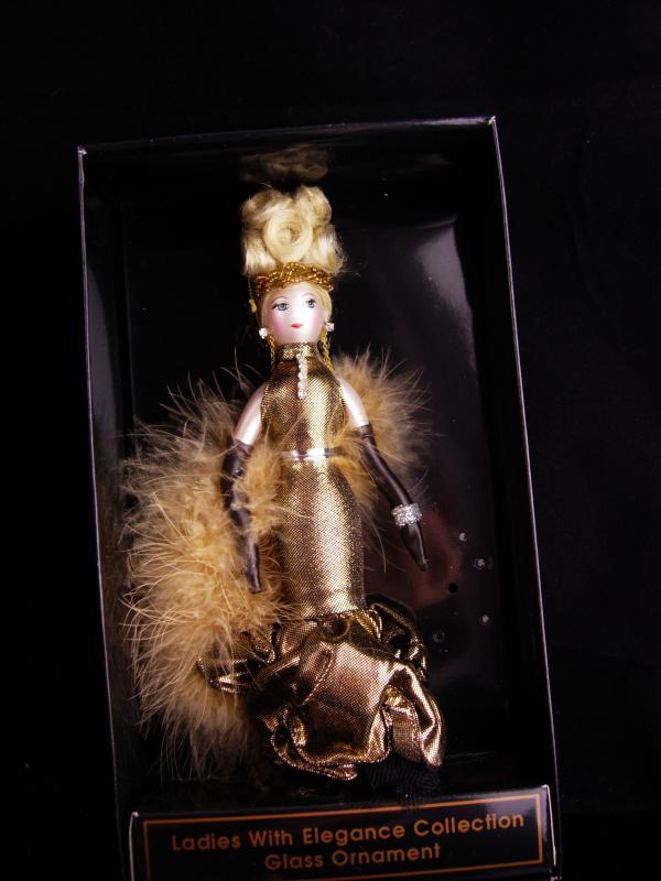Diva in Gold ornament / Italian Blown Glass / De Carlini / Vintage Christmas tree ornament / original box / hollywood jewelry