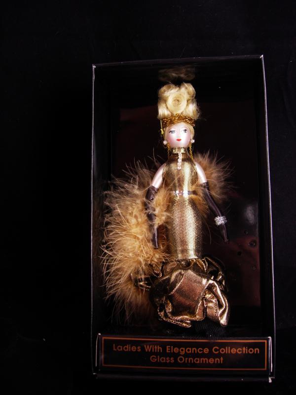 Diva in Gold ornament / Italian Blown Glass / De Carlini / Vintage Christmas tree ornament / original box / hollywood jewelry