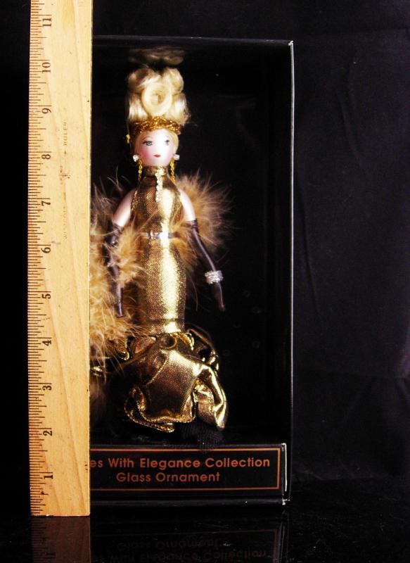 Diva in Gold ornament / Italian Blown Glass / De Carlini / Vintage Christmas tree ornament / original box / hollywood jewelry