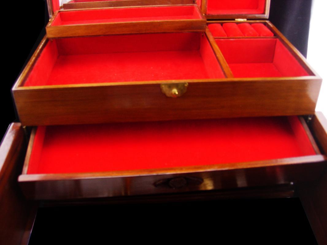 Large Asian Jewelry Box / chinese lacquer / vintage oriental box / wood jewelry chest / geisha top / figural box / anniversary gift for her