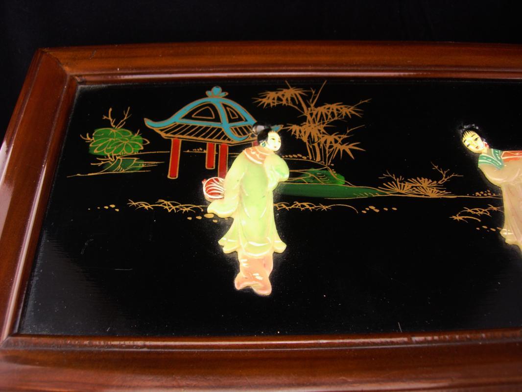 Large Asian Jewelry Box / chinese lacquer / vintage oriental box / wood jewelry chest / geisha top / figural box / anniversary gift for her
