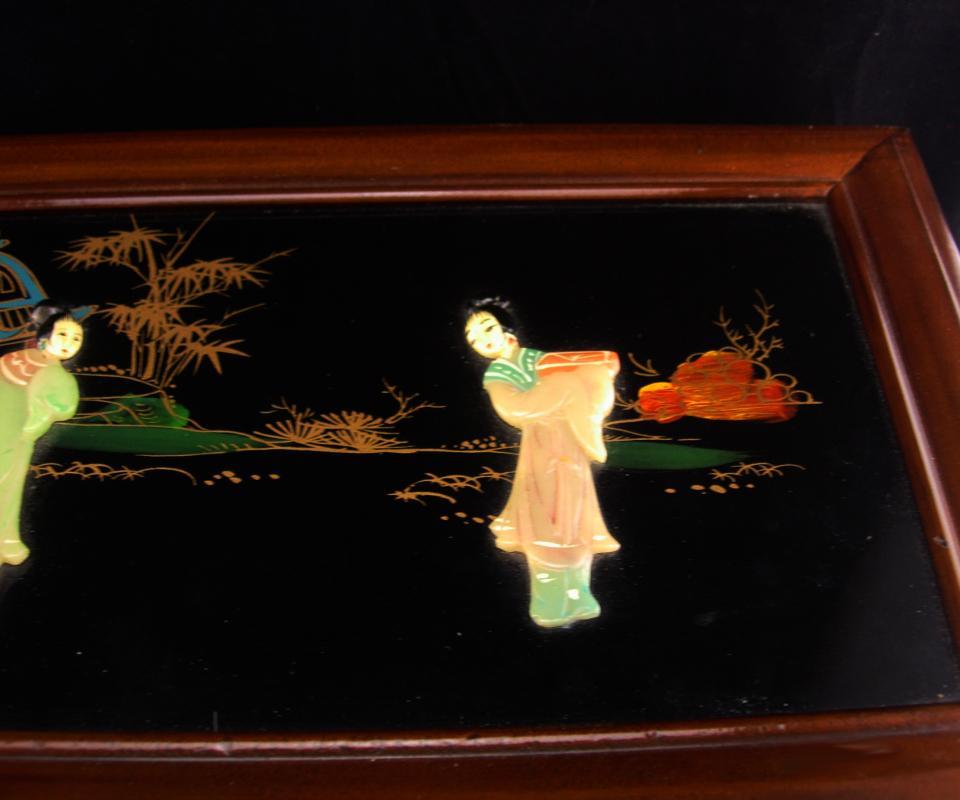 Large Asian Jewelry Box / chinese lacquer / vintage oriental box / wood jewelry chest / geisha top / figural box / anniversary gift for her