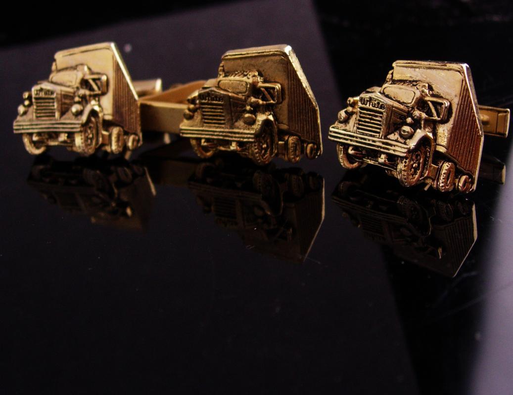 Vintage Semi truck cufflinks / white motor company / Tractor Trailer tie clip / Vintage gold Truckers gift / fathers day gift