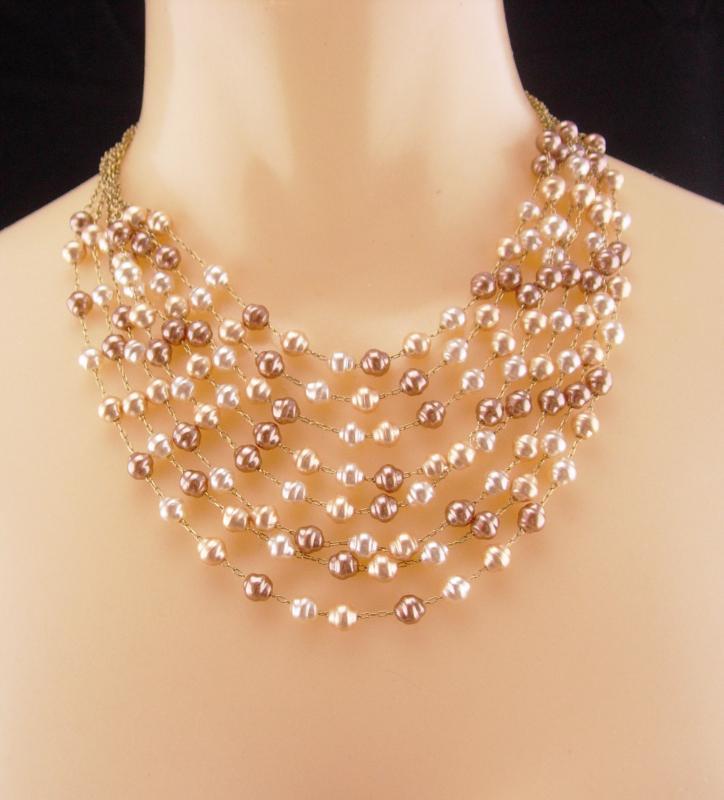 7 strand genuine pearl necklace / statement necklace / vintage Pearl bib / designer jewelry / wedding choker / freshwater pearls