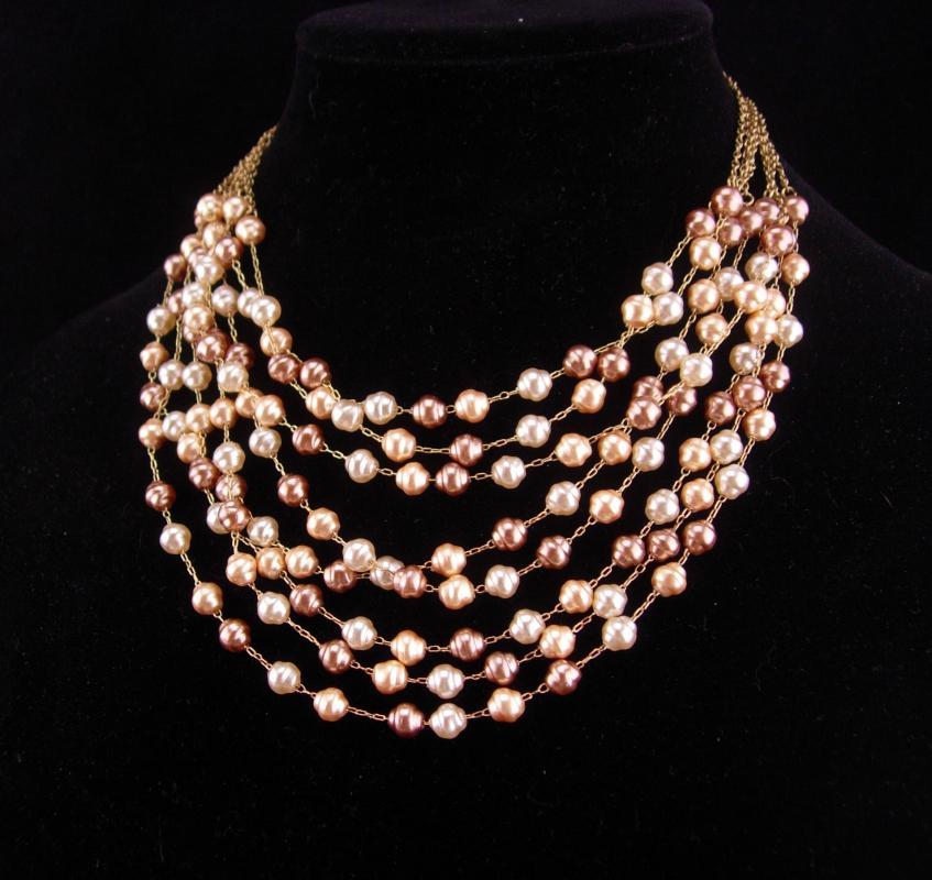 7 strand genuine pearl necklace / statement necklace / vintage Pearl bib / designer jewelry / wedding choker / freshwater pearls