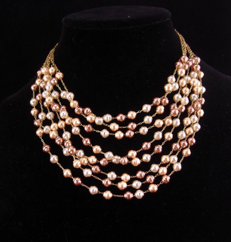7 strand genuine pearl necklace / statement necklace / vintage Pearl bib / designer jewelry / wedding choker / freshwater pearls