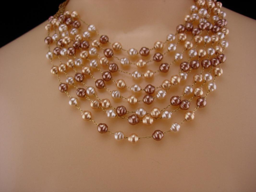 7 strand genuine pearl necklace / statement necklace / vintage Pearl bib / designer jewelry / wedding choker / freshwater pearls