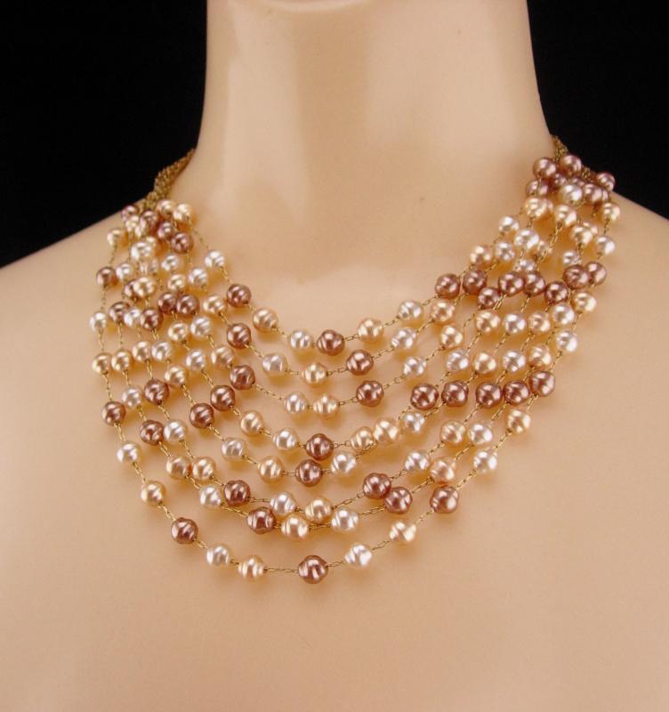 7 strand genuine pearl necklace / statement necklace / vintage Pearl bib / designer jewelry / wedding choker / freshwater pearls