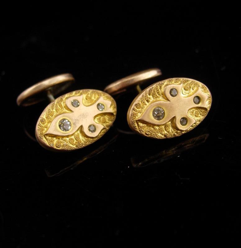 Antique Victorian Cufflinks / gold Fleur de Lis / medieval renaissance wedding / fancy paste set / estate jewelry / tuxedo cufflinks