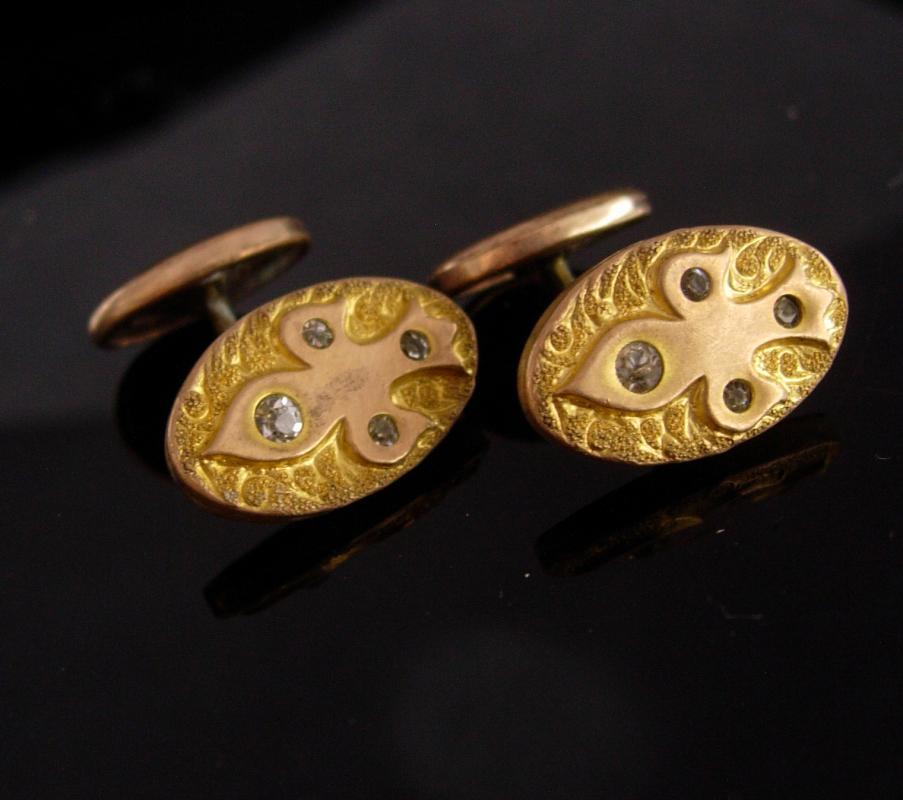 Antique Victorian Cufflinks / gold Fleur de Lis / medieval renaissance wedding / fancy paste set / estate jewelry / tuxedo cufflinks