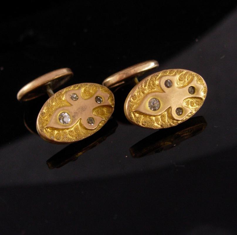 Antique Victorian Cufflinks / gold Fleur de Lis / medieval renaissance wedding / fancy paste set / estate jewelry / tuxedo cufflinks