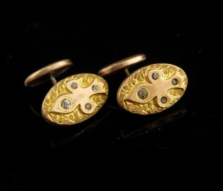 Antique Victorian Cufflinks / gold Fleur de Lis / medieval renaissance wedding / fancy paste set / estate jewelry / tuxedo cufflinks