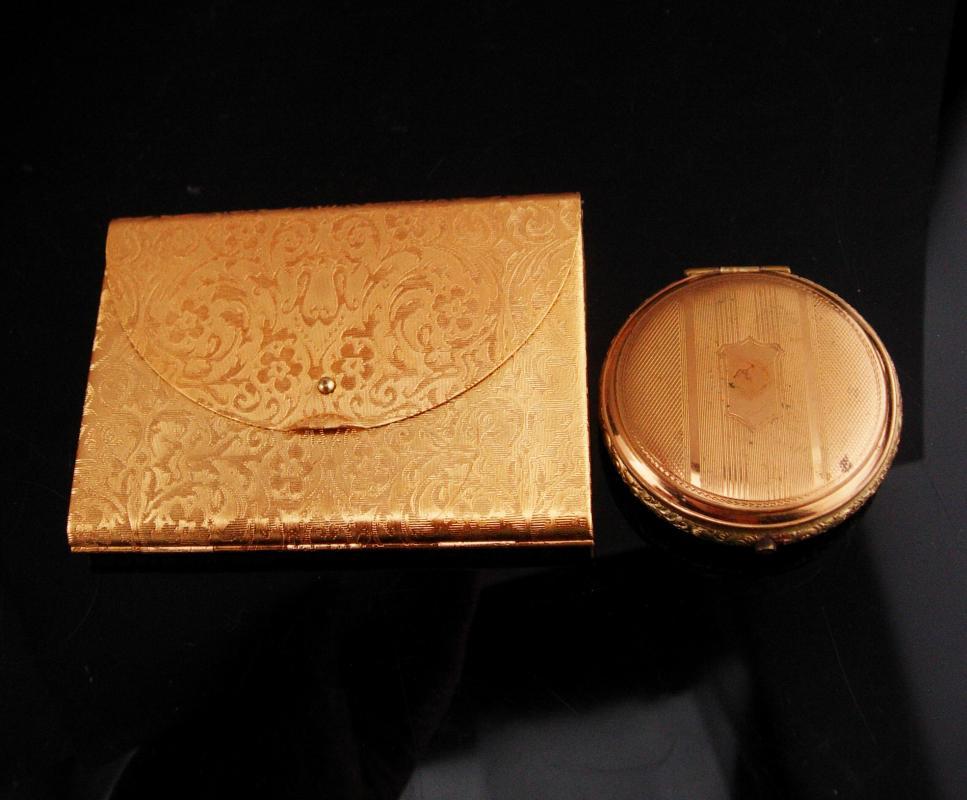Vintage Art Deco Compact lot / Two compacts / elgina round compact / Coty envelope shape hinged compact / 25 cent refills
