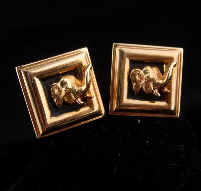 3D Good Luck ELEPHANT Cufflinks / Men's Republican gift / Swank novelty set / figural animal / India Circus / gold Cuff link Jewelry