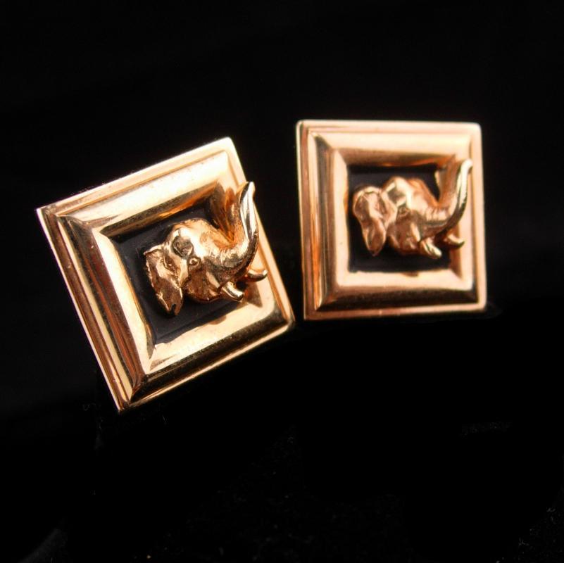 3D Good Luck ELEPHANT Cufflinks / Men's Republican gift / Swank novelty set / figural animal / India Circus / gold Cuff link Jewelry