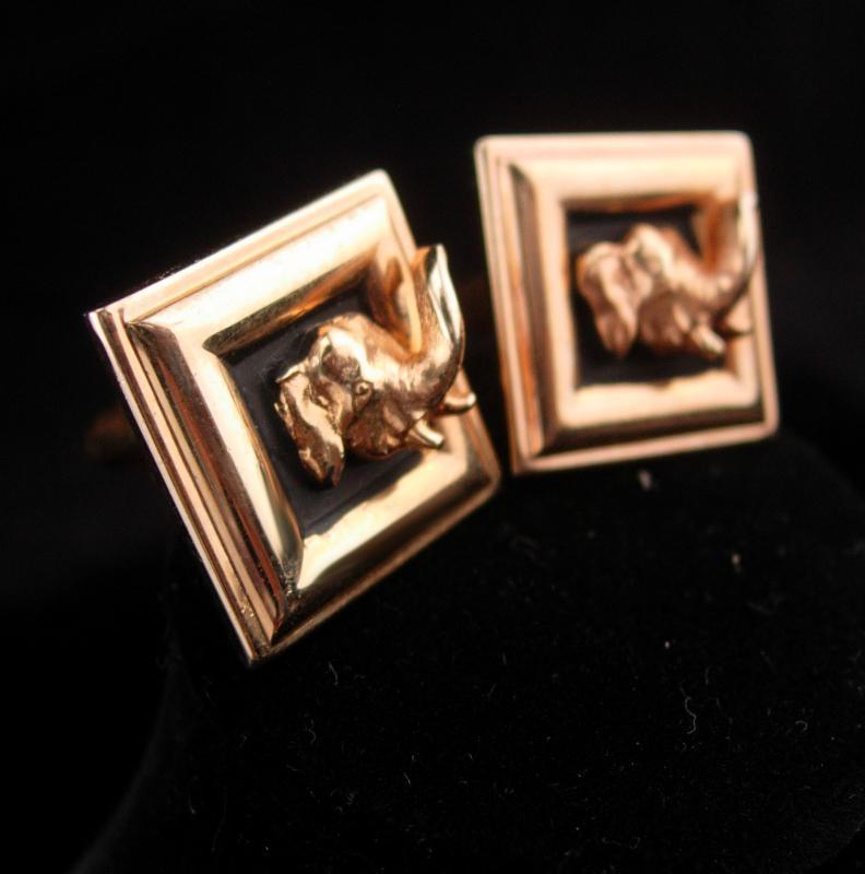 3D Good Luck ELEPHANT Cufflinks / Men's Republican gift / Swank novelty set / figural animal / India Circus / gold Cuff link Jewelry
