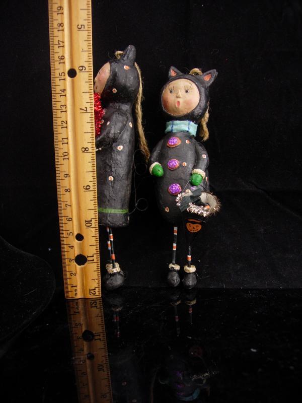 Devil and Angel Christmas Ornaments / Whimsical folk art dolls / halloween set / lump of coal / red pitchfork / Cat dolls /stocking stuffer