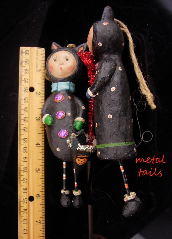 Devil and Angel Christmas Ornaments / Whimsical folk art dolls / halloween set / lump of coal / red pitchfork / Cat dolls /stocking stuffer