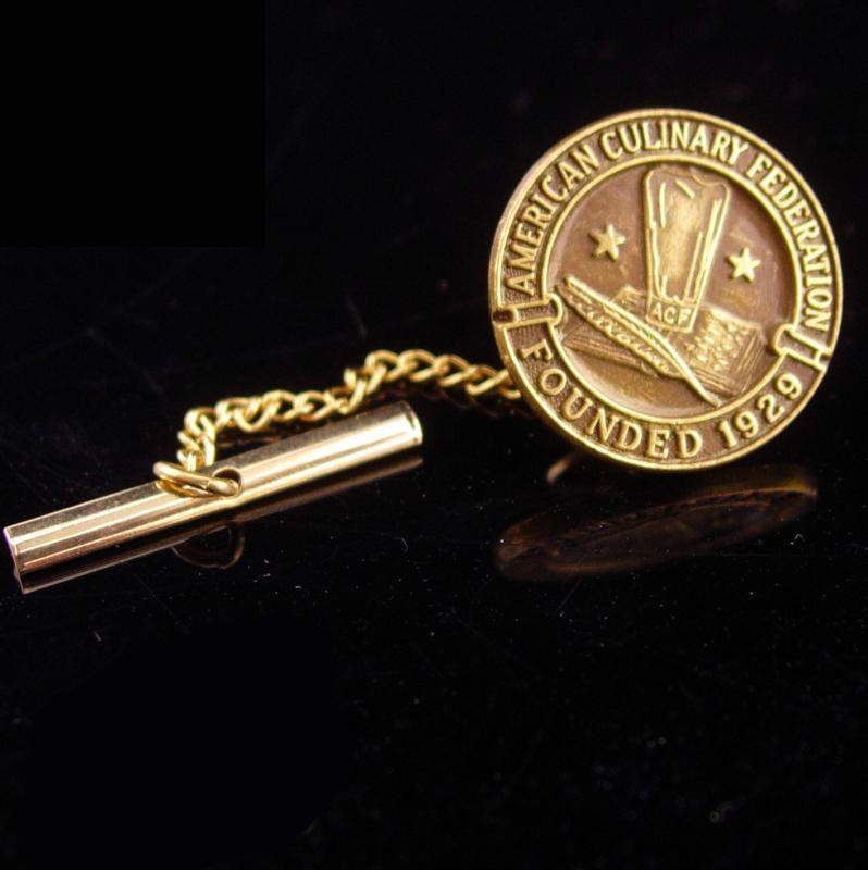 Vintage Culinary Tie Tack / Chef gift / caterer gift / acf Food Services / Hospitality gift / restaurant owner gift / gold tie tack chain