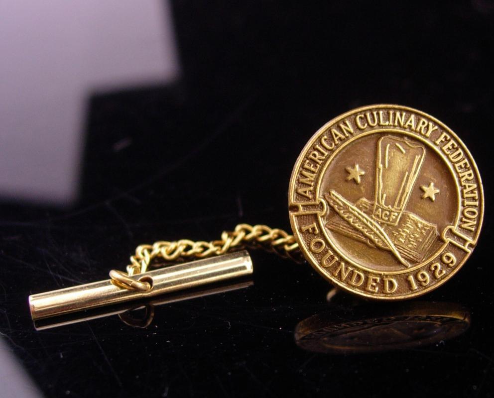 Vintage Culinary Tie Tack / Chef gift / caterer gift / acf Food Services / Hospitality gift / restaurant owner gift / gold tie tack chain